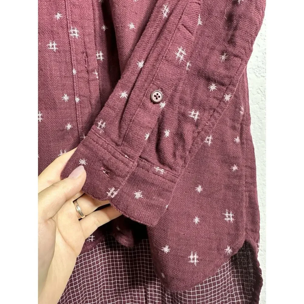 Madewell Women’s Burgundy Geometric Collared Button-Up Long Sleeve Shirt XS